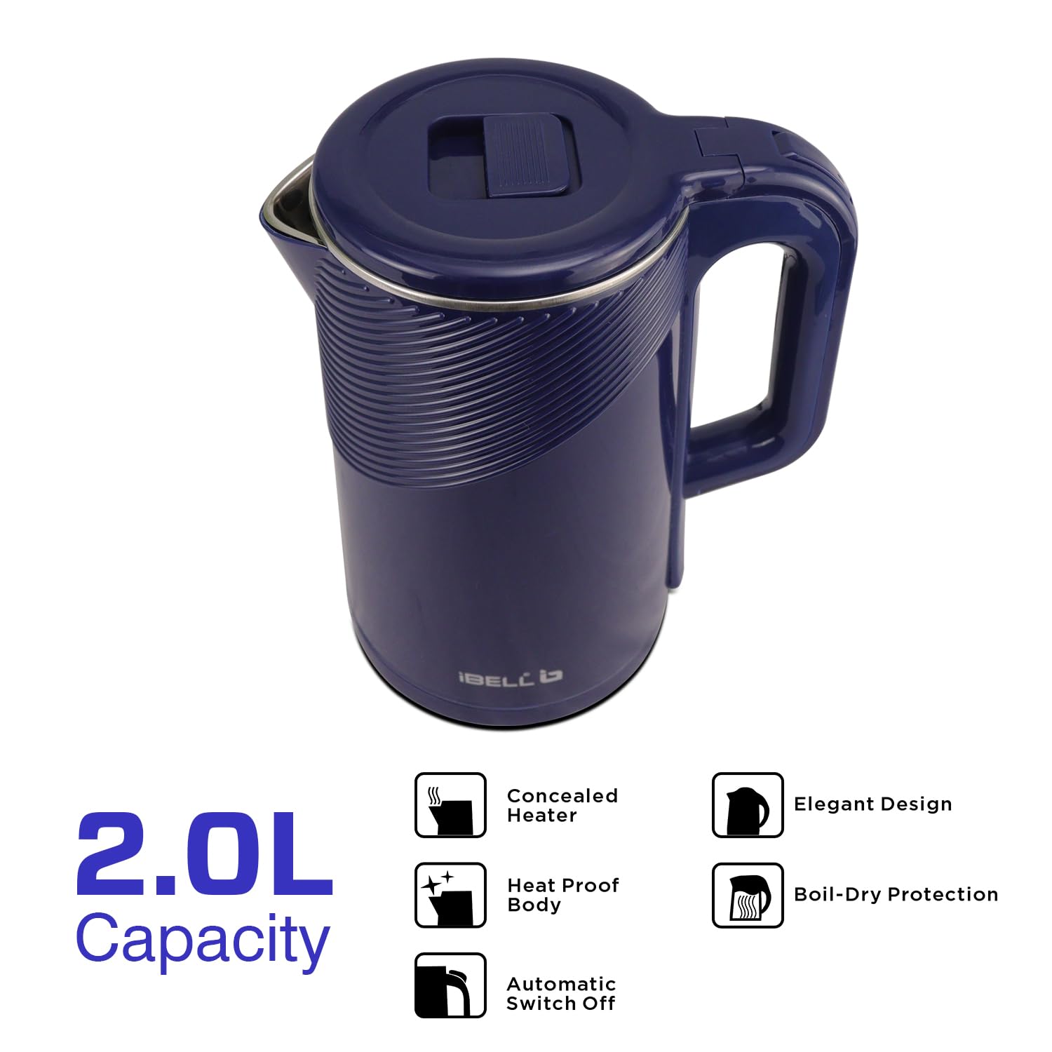 iBELL PEK20BLPLUS Premium Electric Kettle 2 Litre, 1600W Auto Cut-Off Feature